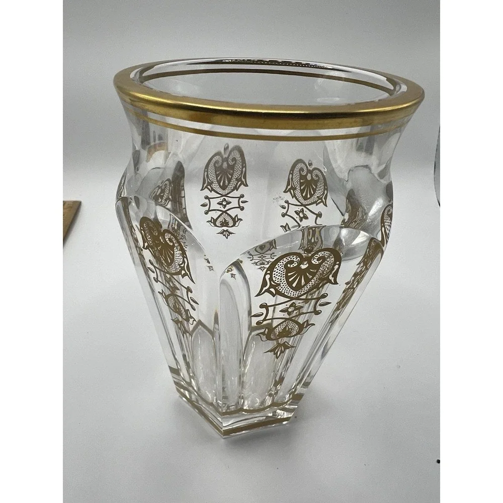 Baccarat Harcourt Empire Crystal Vase Gold Enamel Decor France Signed